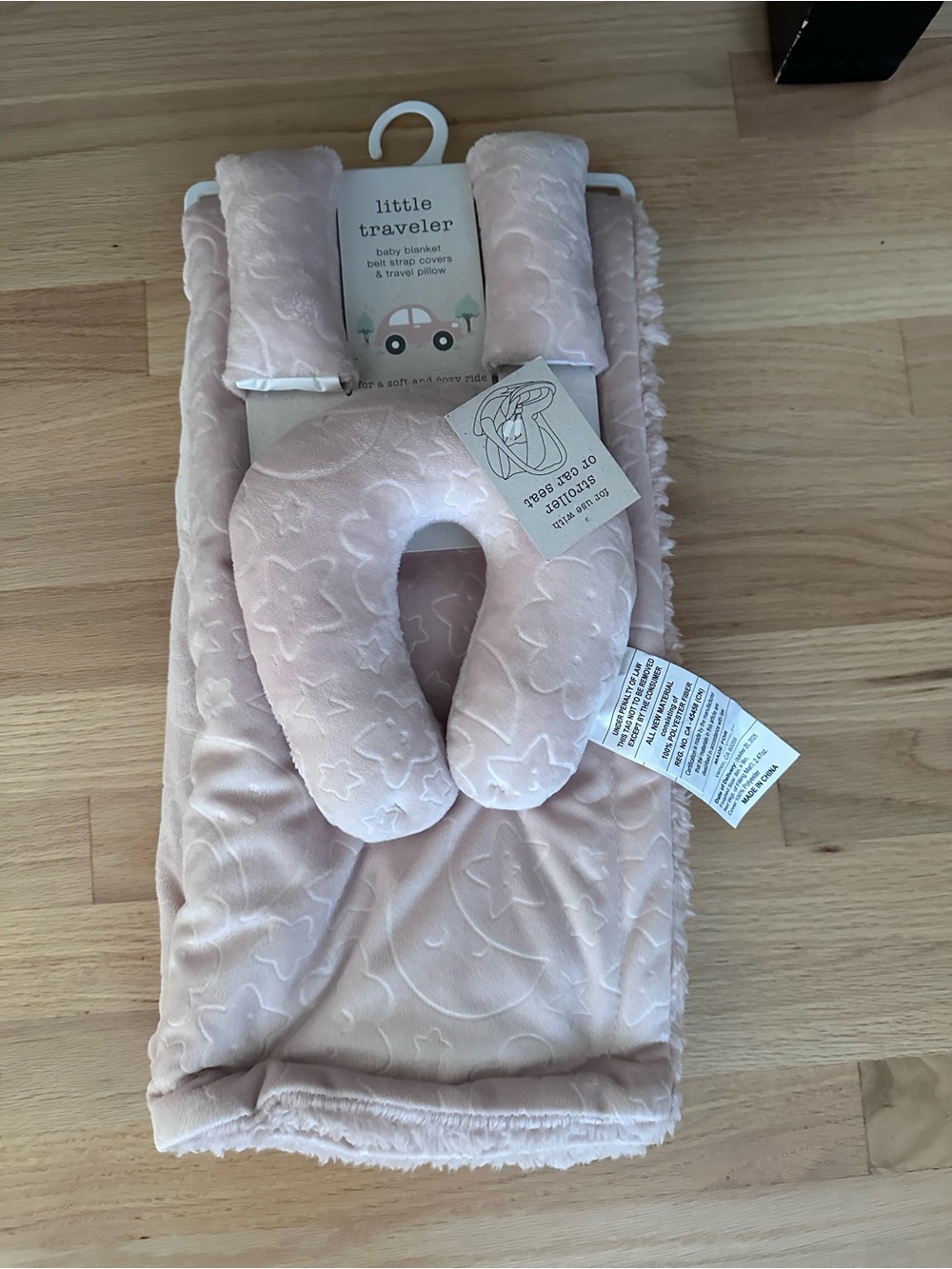 Pink Plush Baby Travel Pillow and Blanket Set